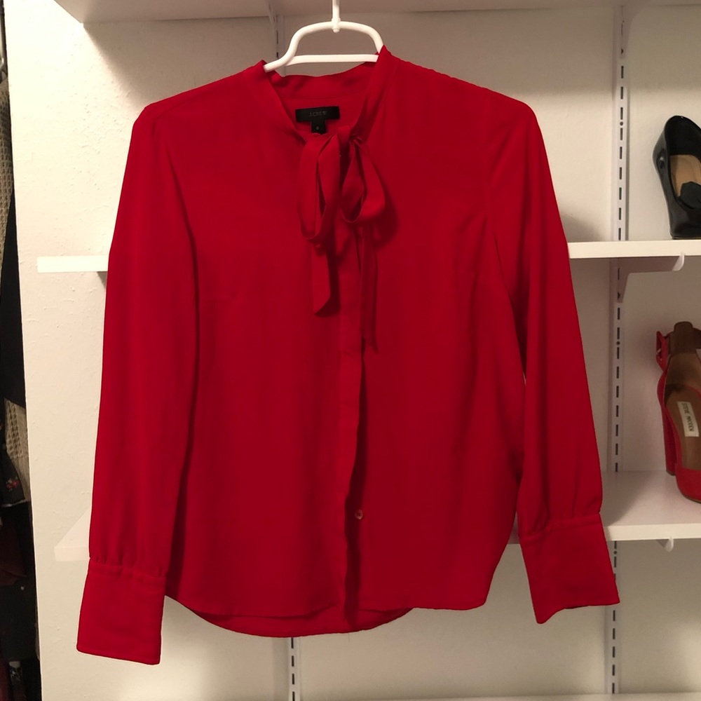 J CREW RED BOW BLOUSE